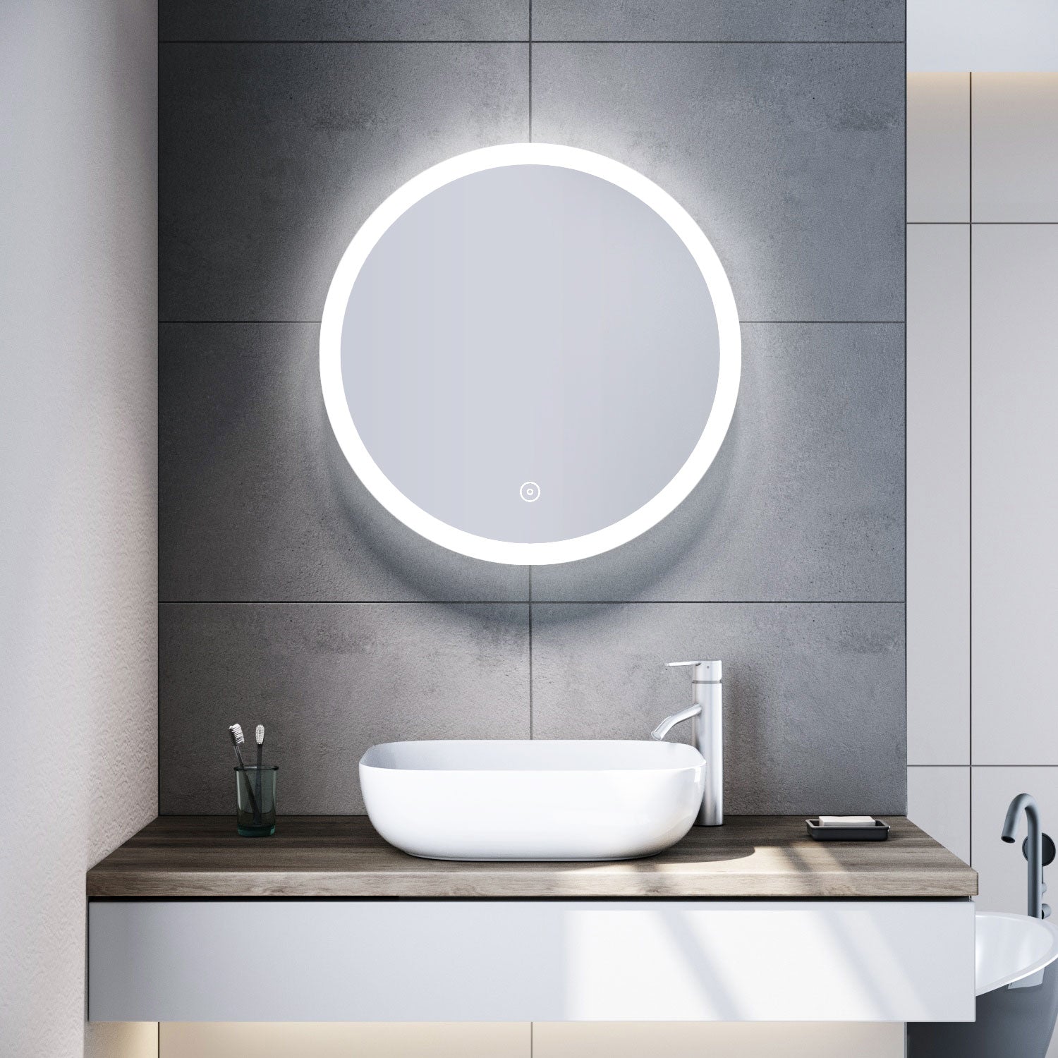 SONNI LED Badspiegel Rund 80cm Touchschalter Beschlagfrei Wandspiegel mit Beleuchtung Kaltweiß GTBM06-8080 - Sonni Sanitär GmbH