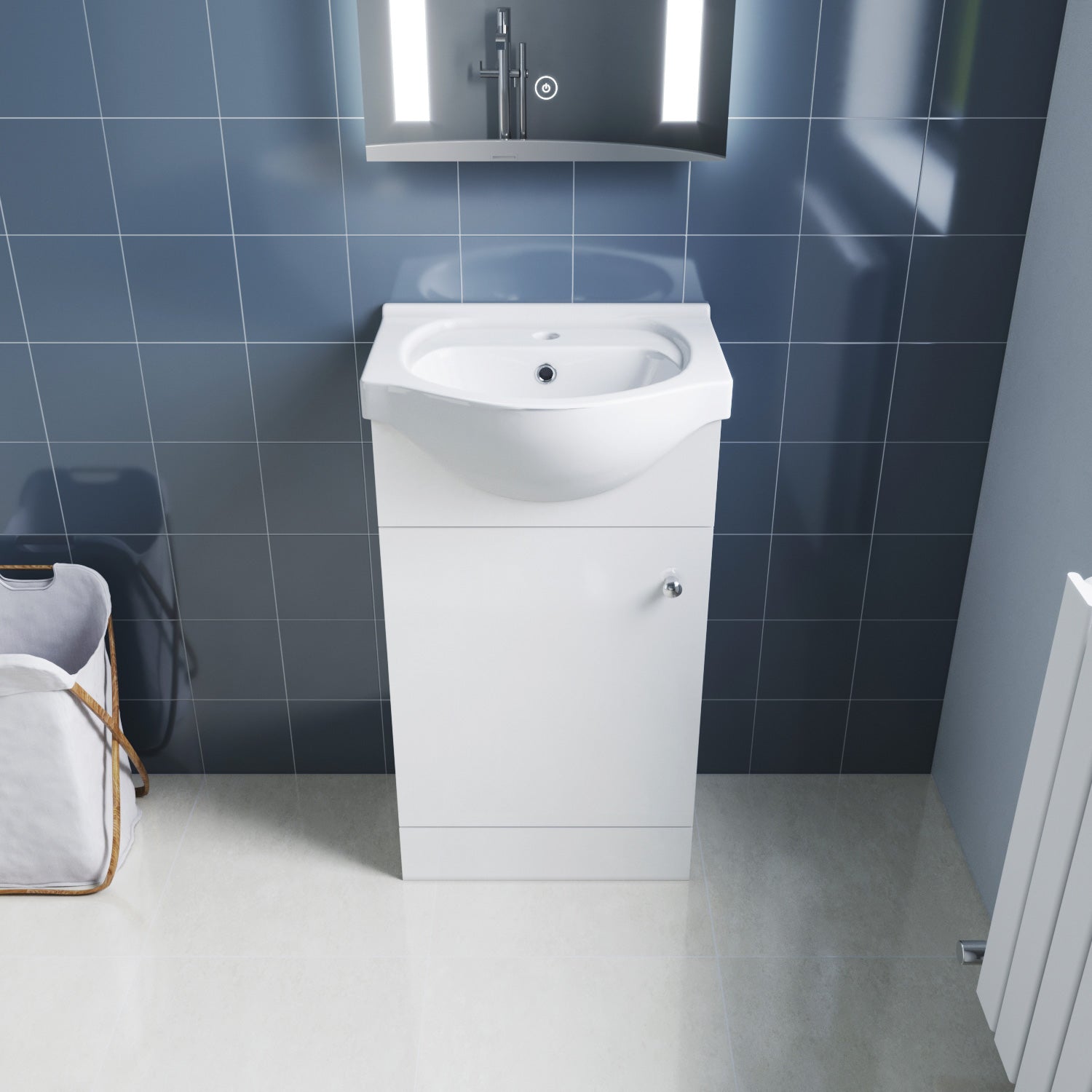 SONNI Badmöbel Waschbecken mit Unterschrank 2in1 Set bodenstehend Weiß Hochglanz B455×H781×T370mm