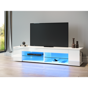 SONNI TV Board Lowboard Unterschrank Hochglanz Glasböden mit LED Beleuchtung Weiß