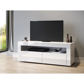 SONNI TV Board Lowboard Unterschrank mit LED Beleuchtung Weiß Hochglanz TV Schrank (B120x T40 x H45cm)