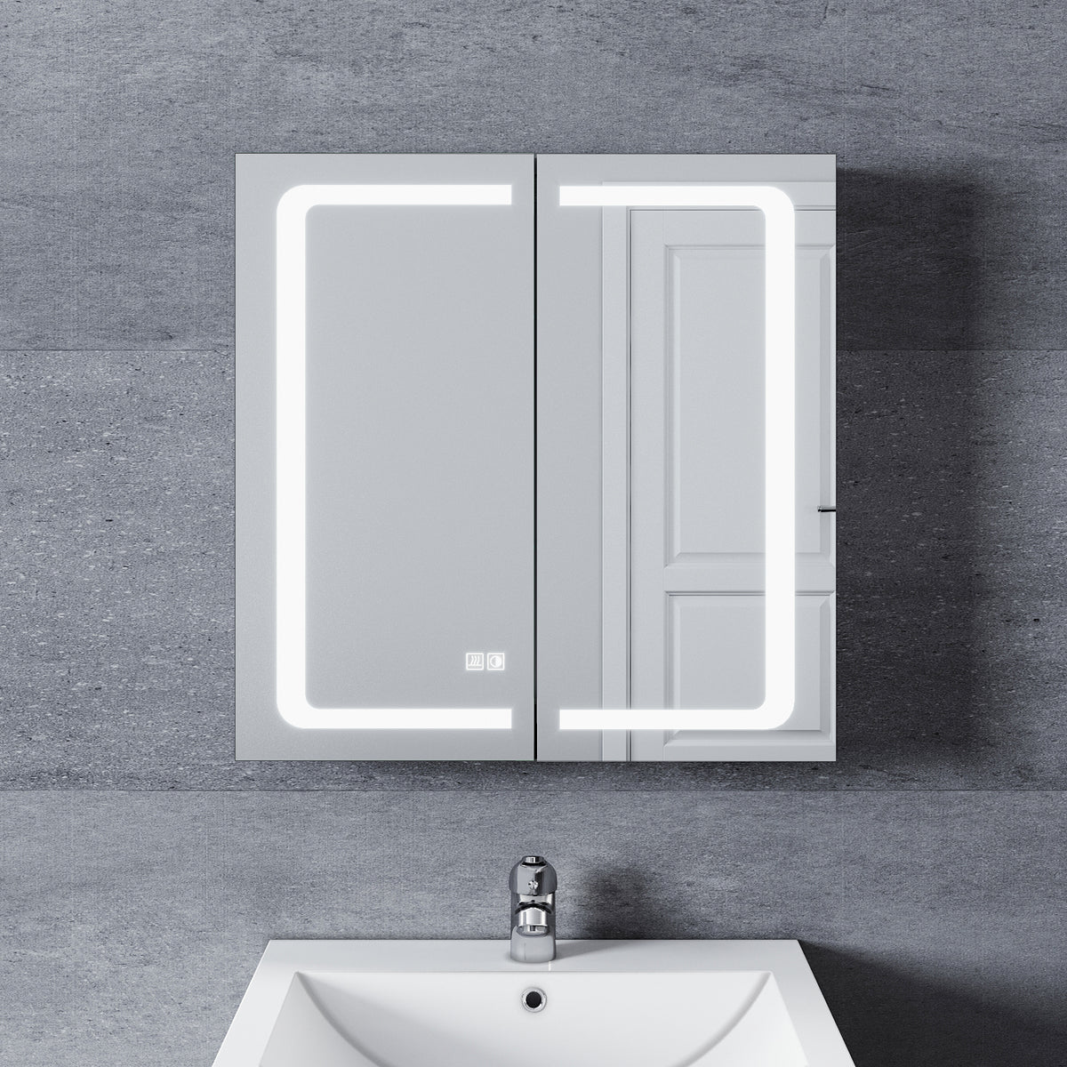 Aluminum Spiegelschrank mit Beleuchtung Badezimmer verstellbare Einlegeböden wasserdicht beschlagfrei Touchschalter und Steckdose