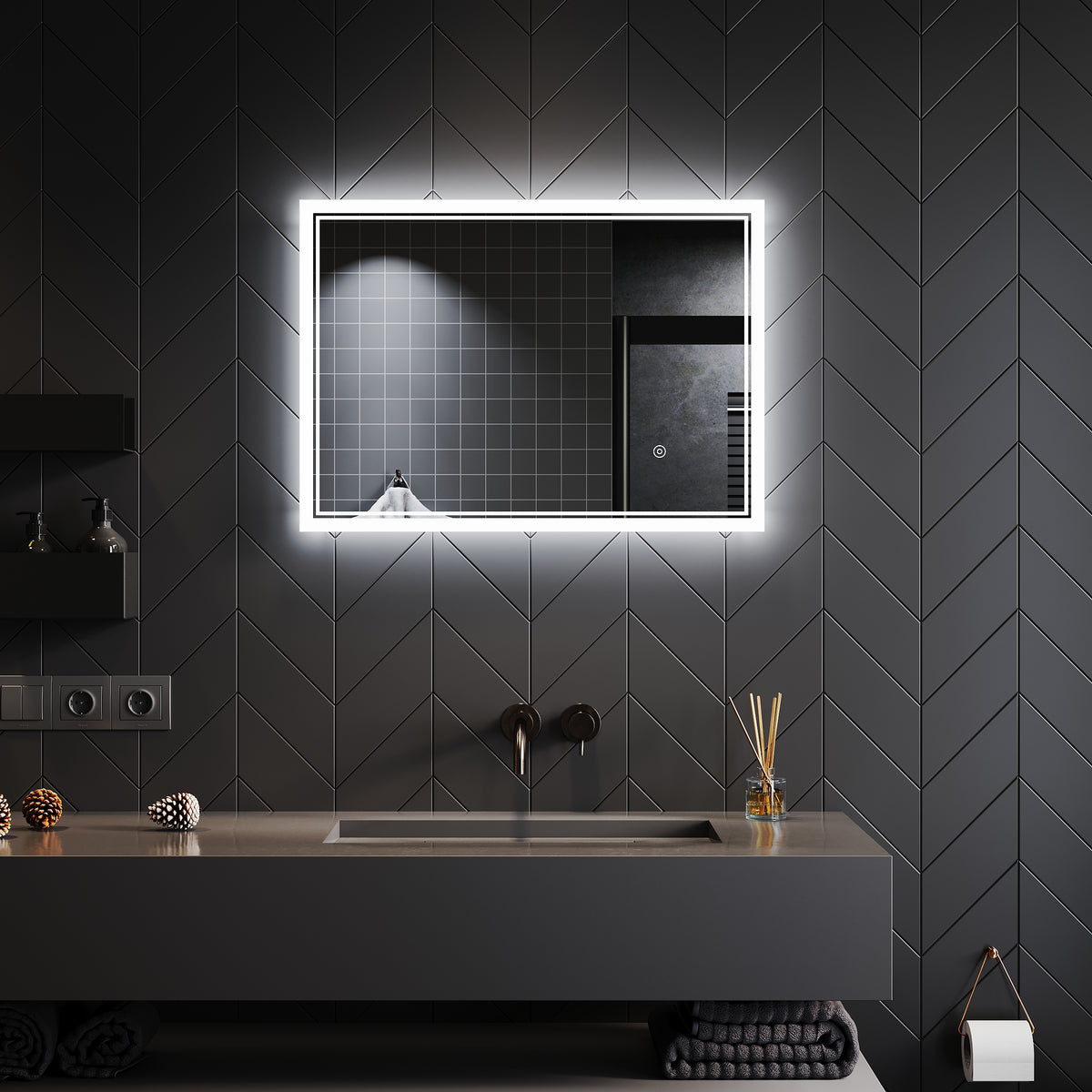 SONNI Badspiegel mit Beleuchtung Beschlagfrei LED Badspiegel mit Touchschalter kaltwei IP44 Wandschalter