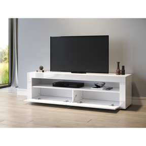 SONNI TV Board Lowboard Unterschrank mit LED Beleuchtung Weiß Hochglanz TV Schrank (B155x T40 x H45cm)