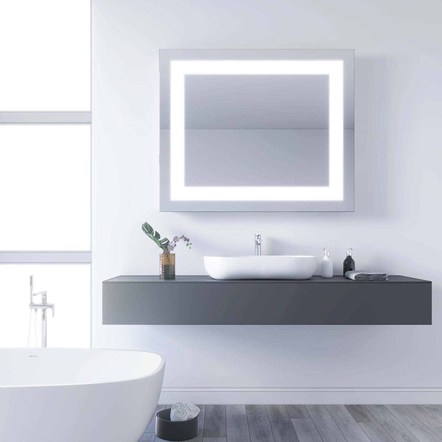 Badezimmer LED Spiegel Badspiegel mit Beleuchtung Wandschalter 60x50cm GTBM1465B