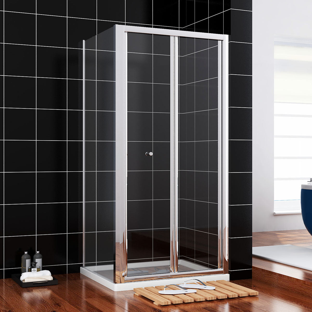 SONNI Dusche Nischentür Falttür mit Rahmen ESG Glastür 76-100cm Höhe 185cm