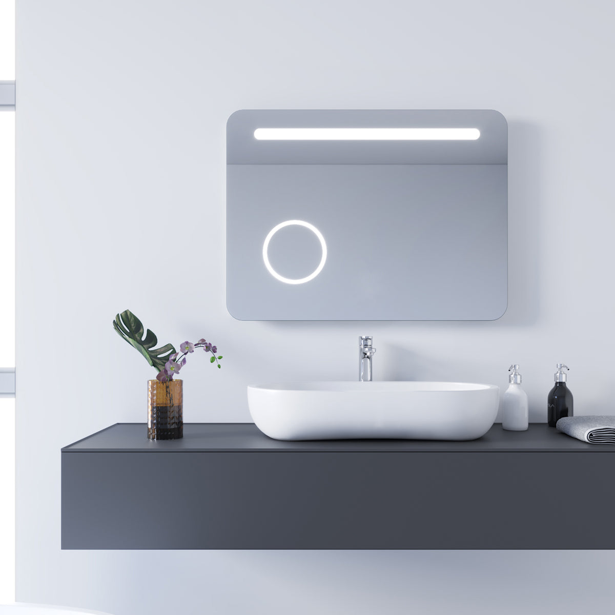 SONNI Badezimmer LED Spiegel Badspiegel mit Beleuchtung Kosmetikspiegel Infrarotschalter 80x60cm GTBM0586R - Sonni Sanitär GmbH