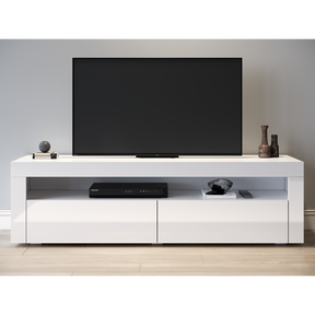 SONNI TV Board Lowboard Unterschrank mit LED Beleuchtung Weiß Hochglanz TV Schrank (B155x T40 x H45cm)
