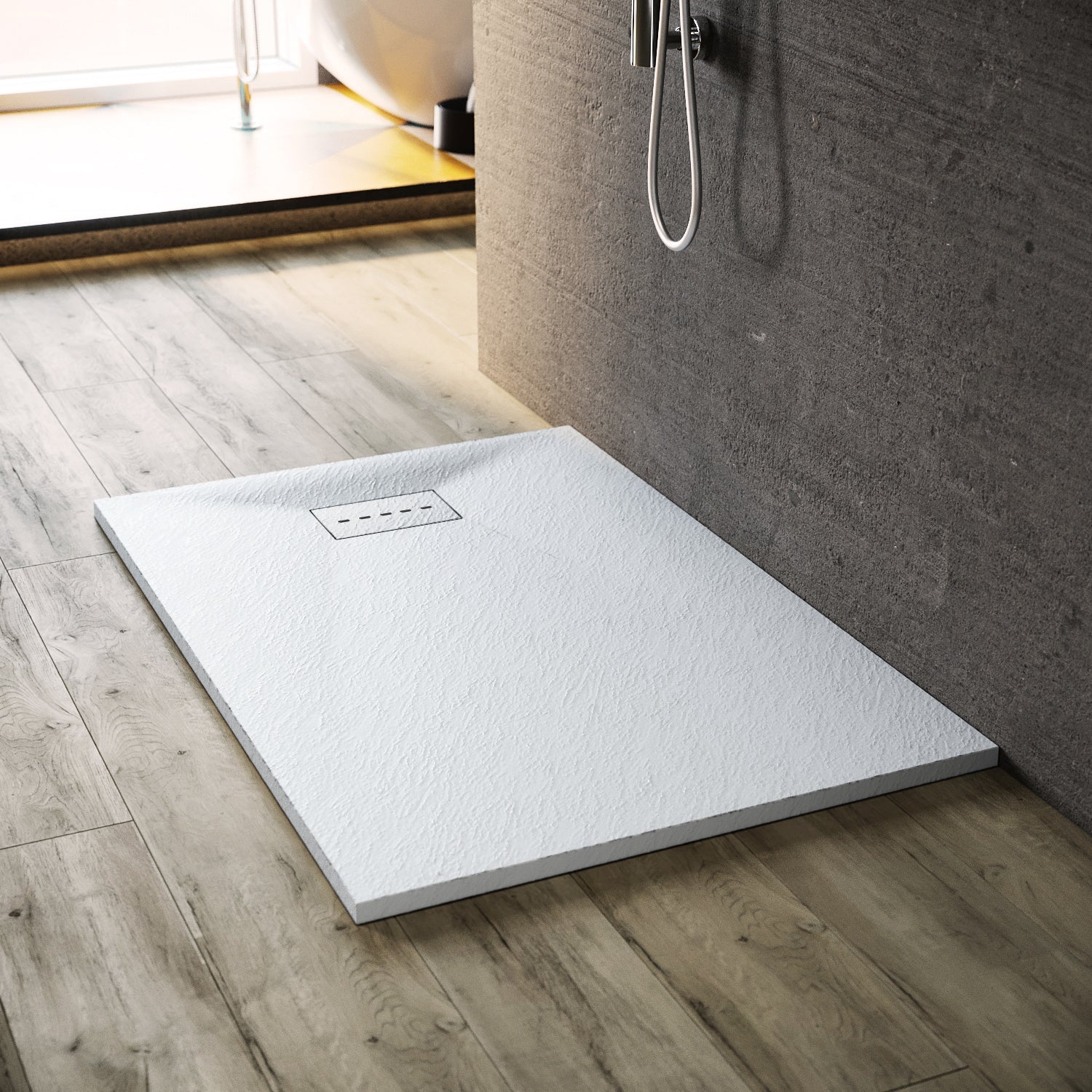 SONNI SMC shower tray white 80-160cm rectangular non-slip shower tray with/without drain fitting