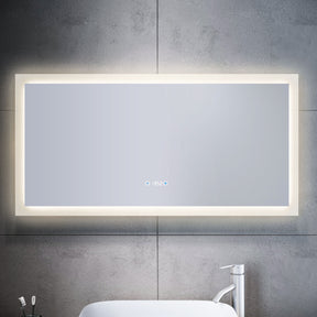 SONNI Badspiegel mit LED-Beleuchtung, Beschlagfrei Dimmbar, Lichtfarbe einstellbar mit Uhr Temperaturanzeige Touch-Schalter 120×60 cm