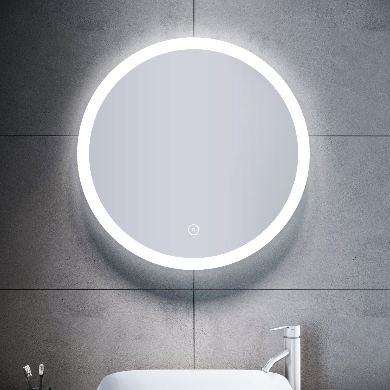SONNI LED Badspiegel Rund 80cm Touchschalter Beschlagfrei Wandspiegel mit Beleuchtung Kaltweiß GTBM06-8080 - Sonni Sanitär GmbH