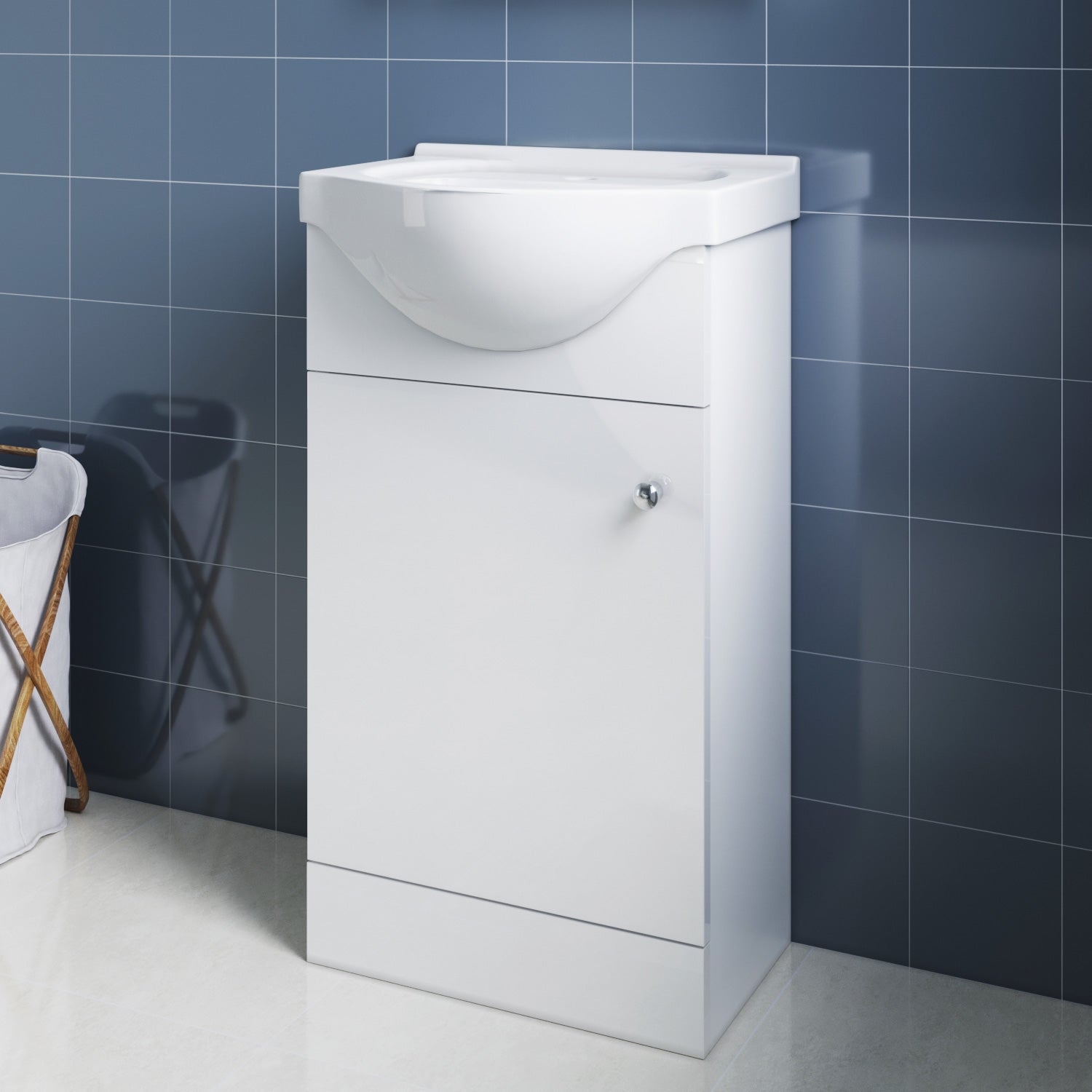 SONNI Badmöbel Waschbecken mit Unterschrank 2in1 Set bodenstehend Weiß Hochglanz B455×H781×T370mm