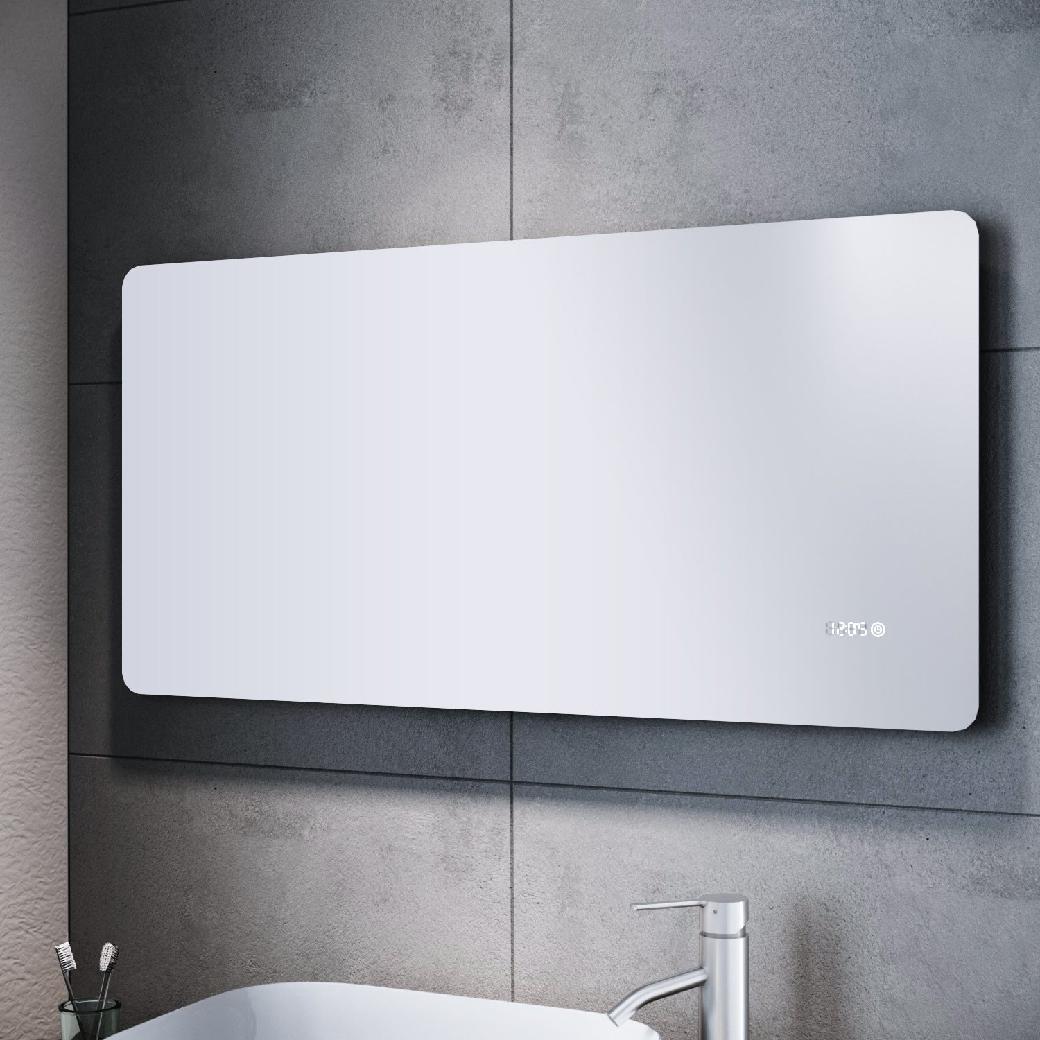 SONNI Badspiegel mit Beleuchtung und Uhr Temperaturanzeige, LED Badspiegel mit Touchschalter 120×60 cm