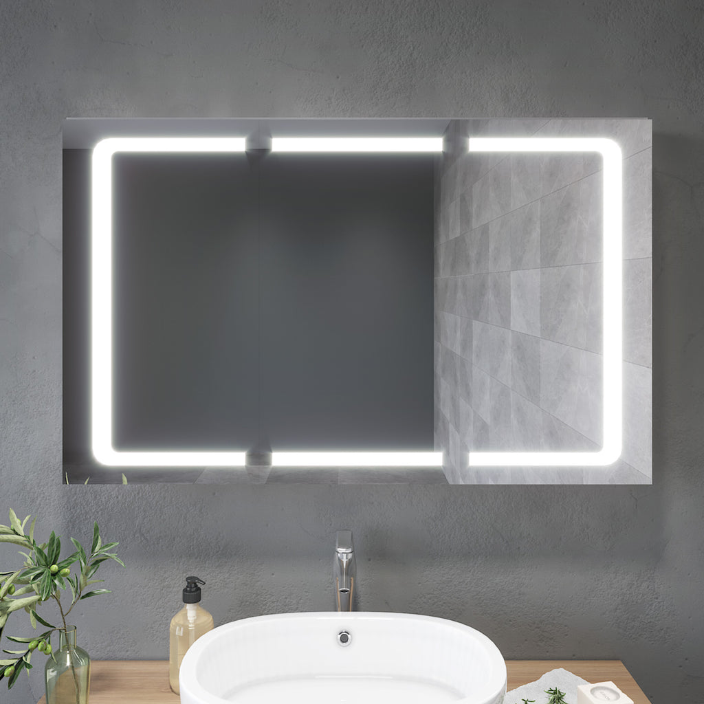 SONNI Badezimmer LED Spiegelschrank mit Beleuchtung 3-türig Kippschalt