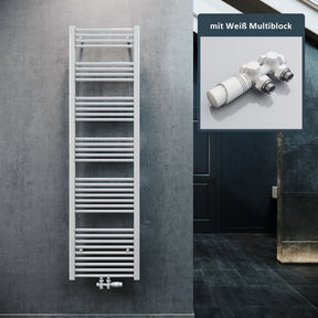 SONNI Badheizkörper Heizkörper Handtuchtrockner Handtuchwärmer Mittelanschluss 1800*500mm Weiß mit Multiblock