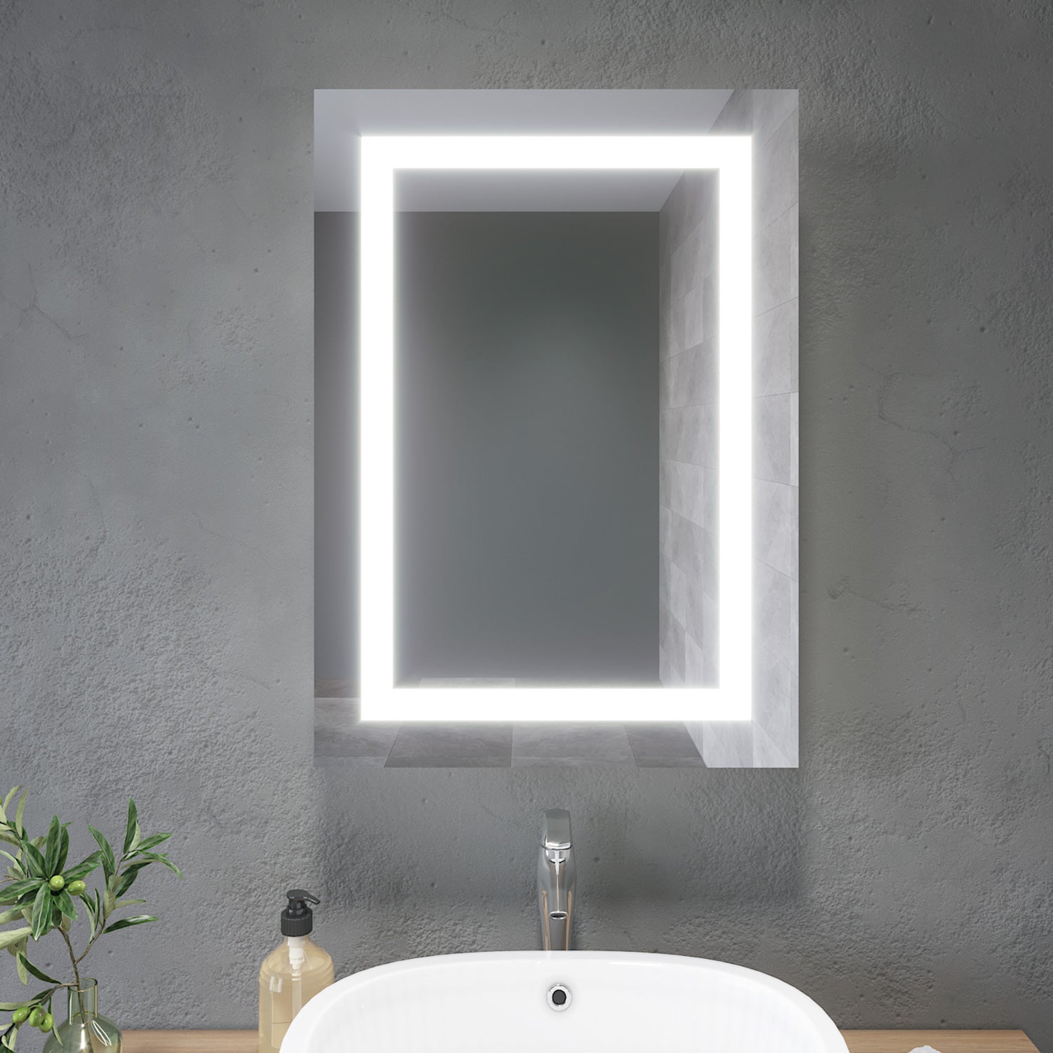 Badezimmer LED Spiegelschrank mit Beleuchtung Schiebetür Kabelanschluss 50 x 70 x 13cm