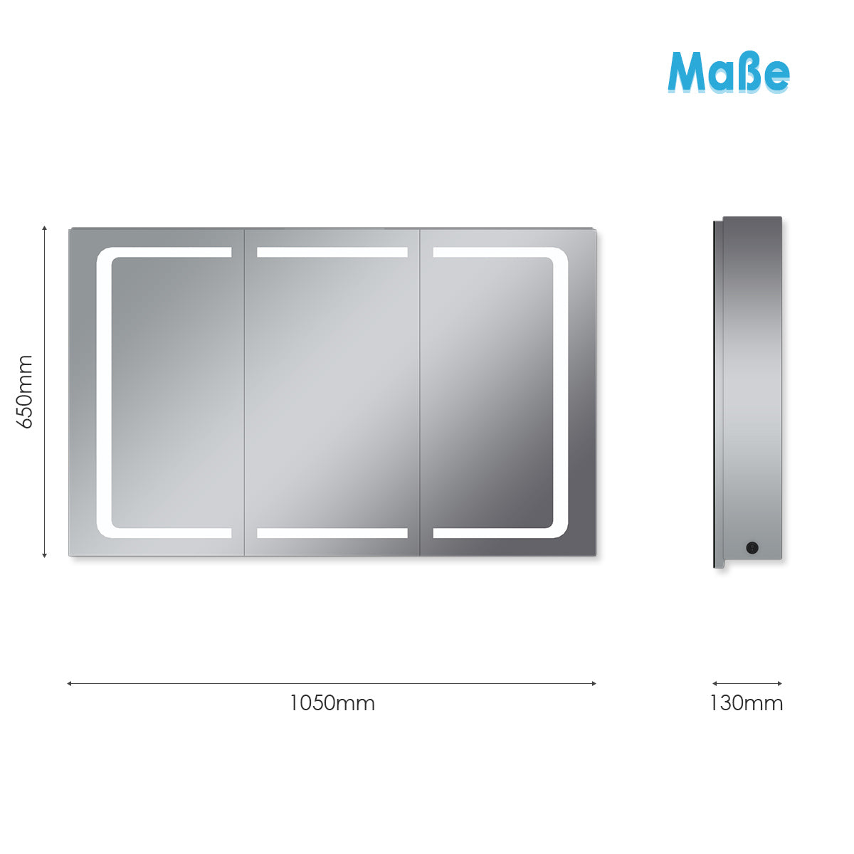 Badezimmer LED Spiegelschrank mit Beleuchtung 3-türig Kippschalter 105 x 65 x 13cm