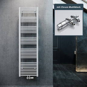 SONNI Badheizkörper Heizkörper Handtuchtrockner Handtuchwärmer Mittelanschluss 1800*500mm Weiß mit Multiblock