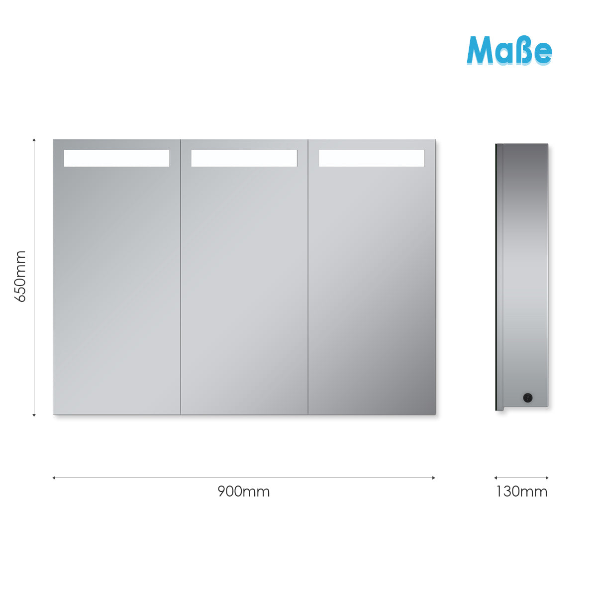 Badezimmer LED Spiegelschrank mit Beleuchtung 3-türig Infrarotschalter 90 x 65 x 13cm