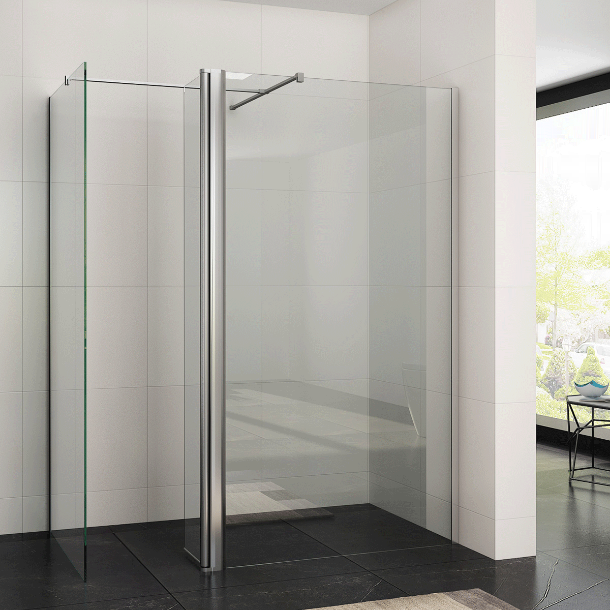 sonni walkin dusche Walk In Duschabtrennung Duschkabine 8mm Nano Glas Duschwand mit 30cm schwenkbare Tür