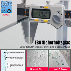 SONNI Dusche Nischentür Schiebetür mit Rahmen 8mm ESG Glastür mit Nano Beschichtung 100-150cm